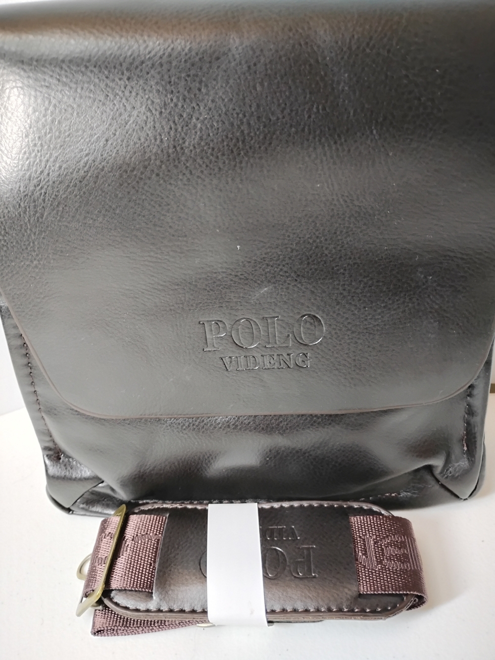 Polo by Ralph Lauren Black Leather Messenger Bag with Branded Strap